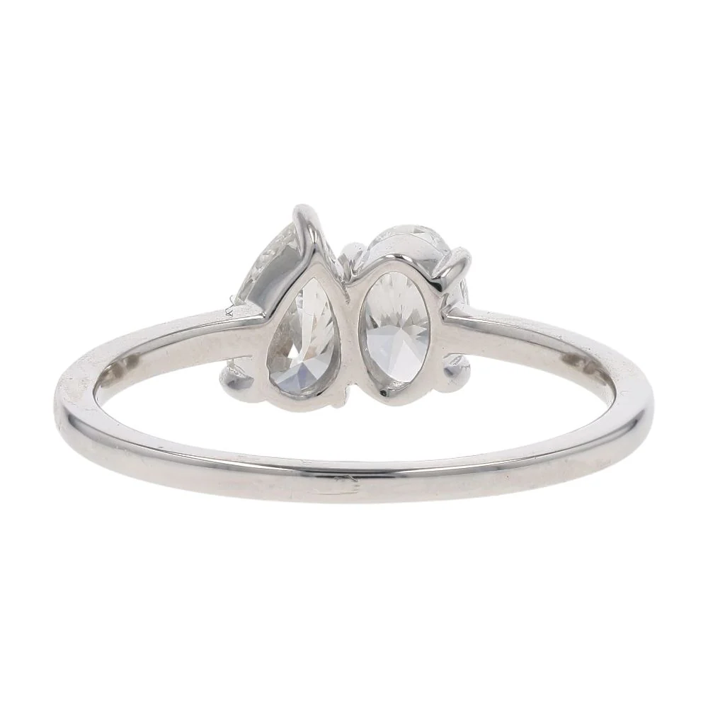 1 Ct 14K White Gold Oval And Pear Lab Grown Diamond Engagement Ring - Image 3
