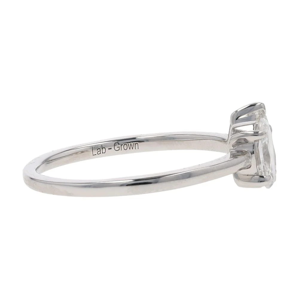 1 Ct 14K White Gold Oval And Pear Lab Grown Diamond Engagement Ring - Image 4