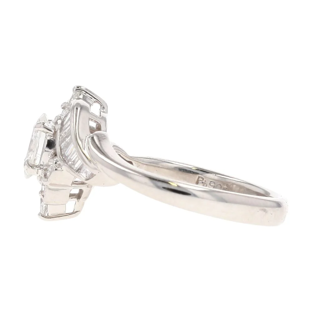 1.00 Ct Platinum Round, Baguette, And Oval Center Diamond Engagement Ring - Image 2