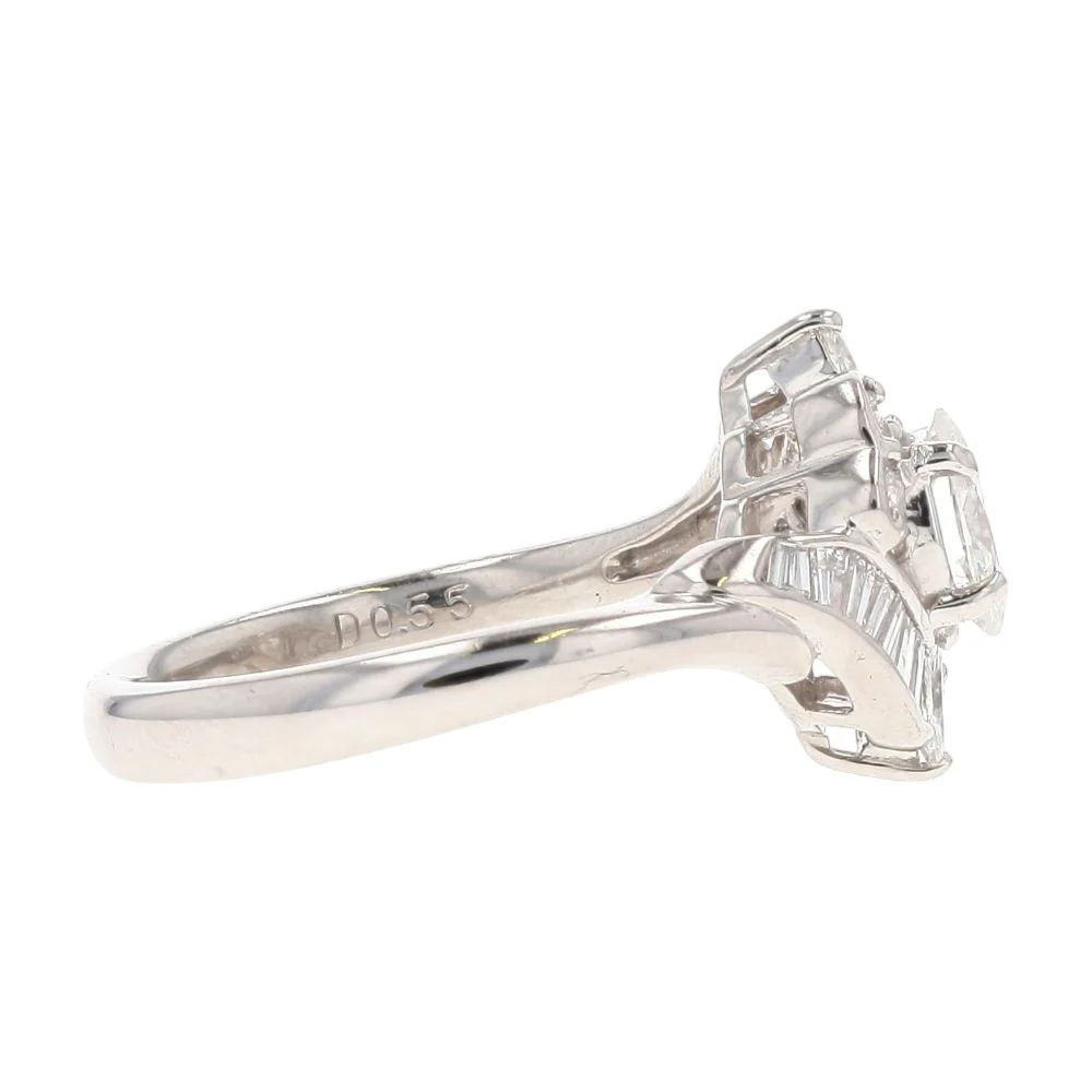 1.00 Ct Platinum Round, Baguette, And Oval Center Diamond Engagement Ring - Image 4