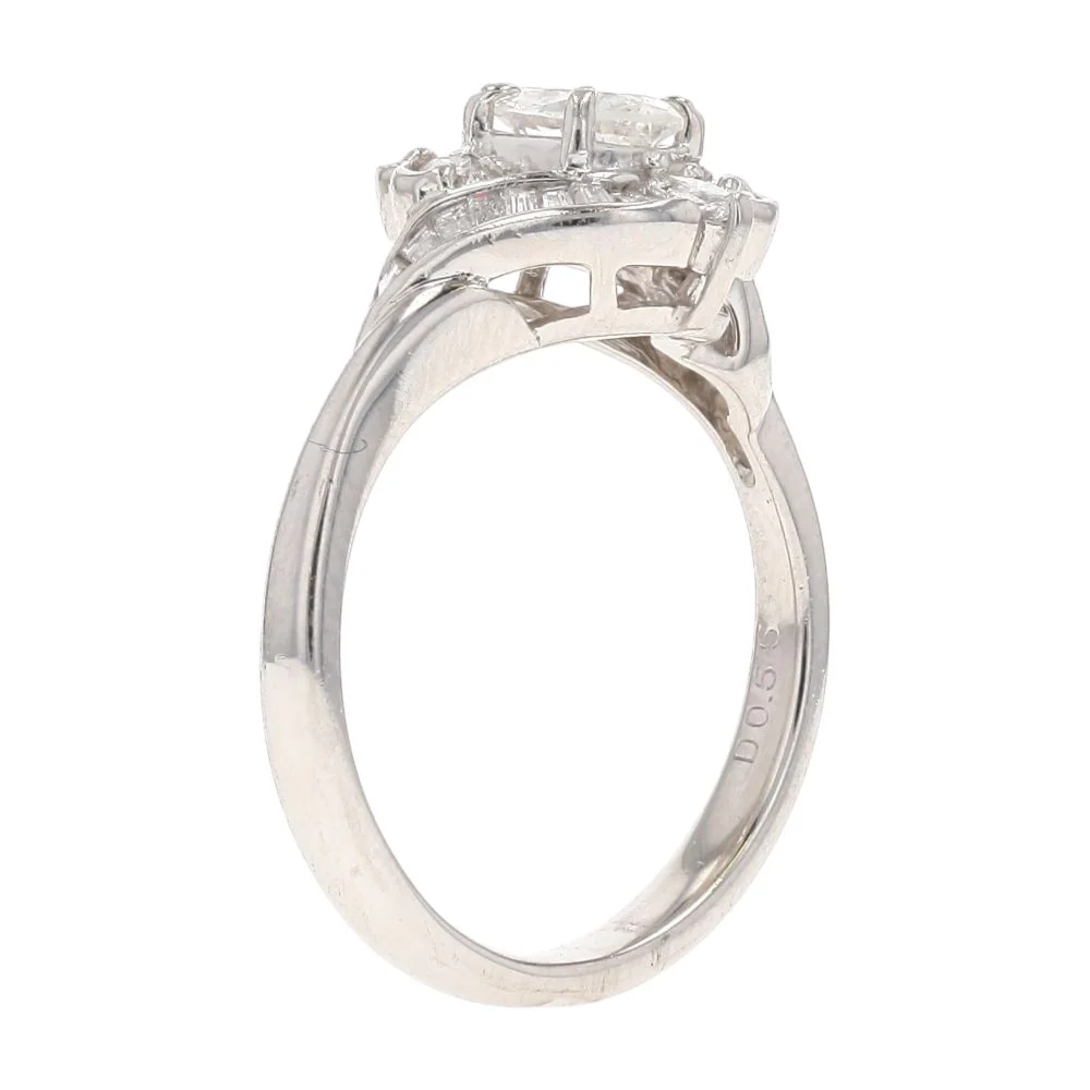 1.00 Ct Platinum Round, Baguette, And Oval Center Diamond Engagement Ring - Image 5