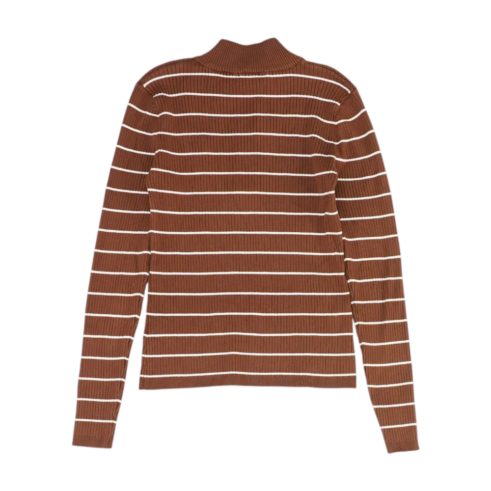 Brown Striped 1/4 Zip Sweater - Image 2