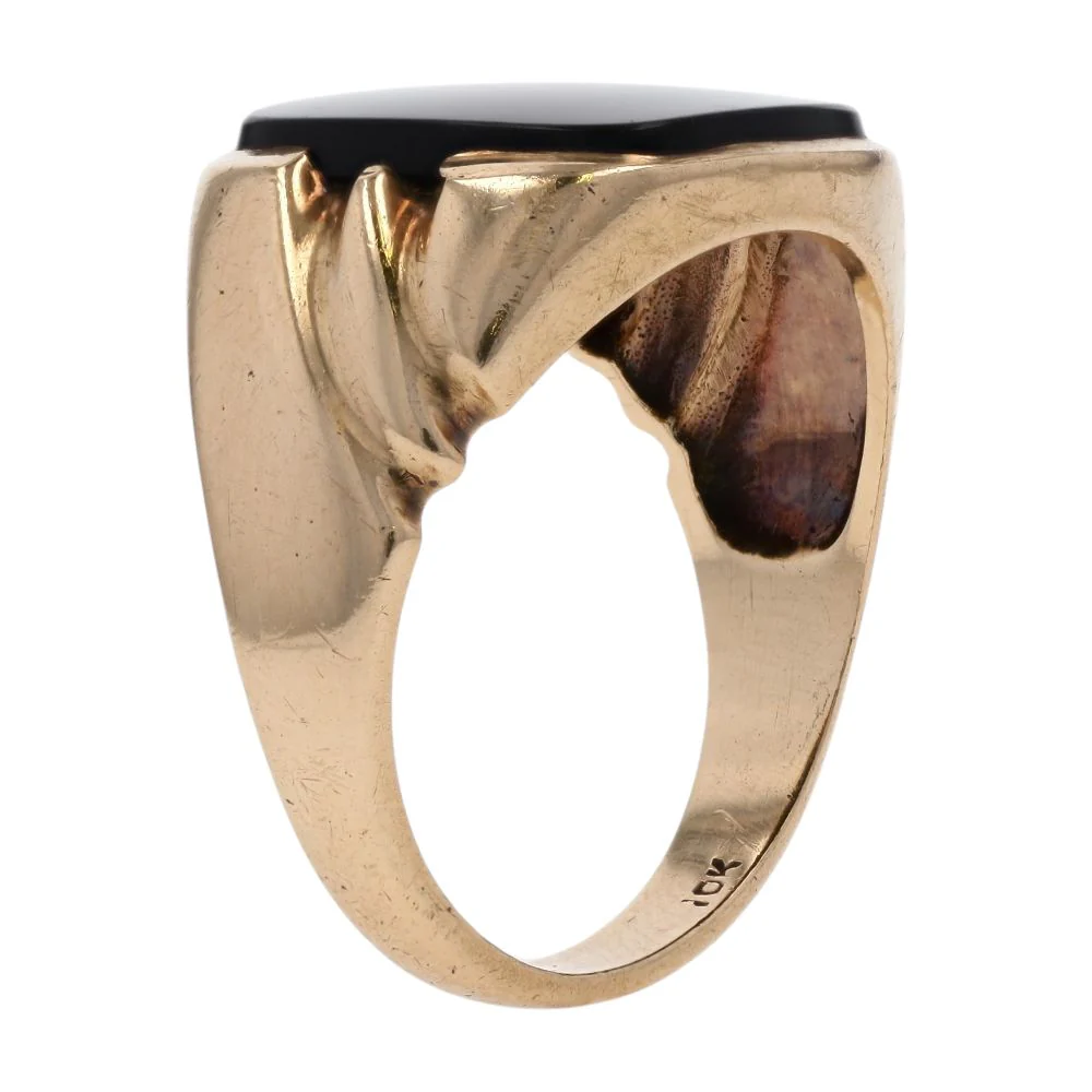10K Gold Square Black Stone Signet Ring - Image 5