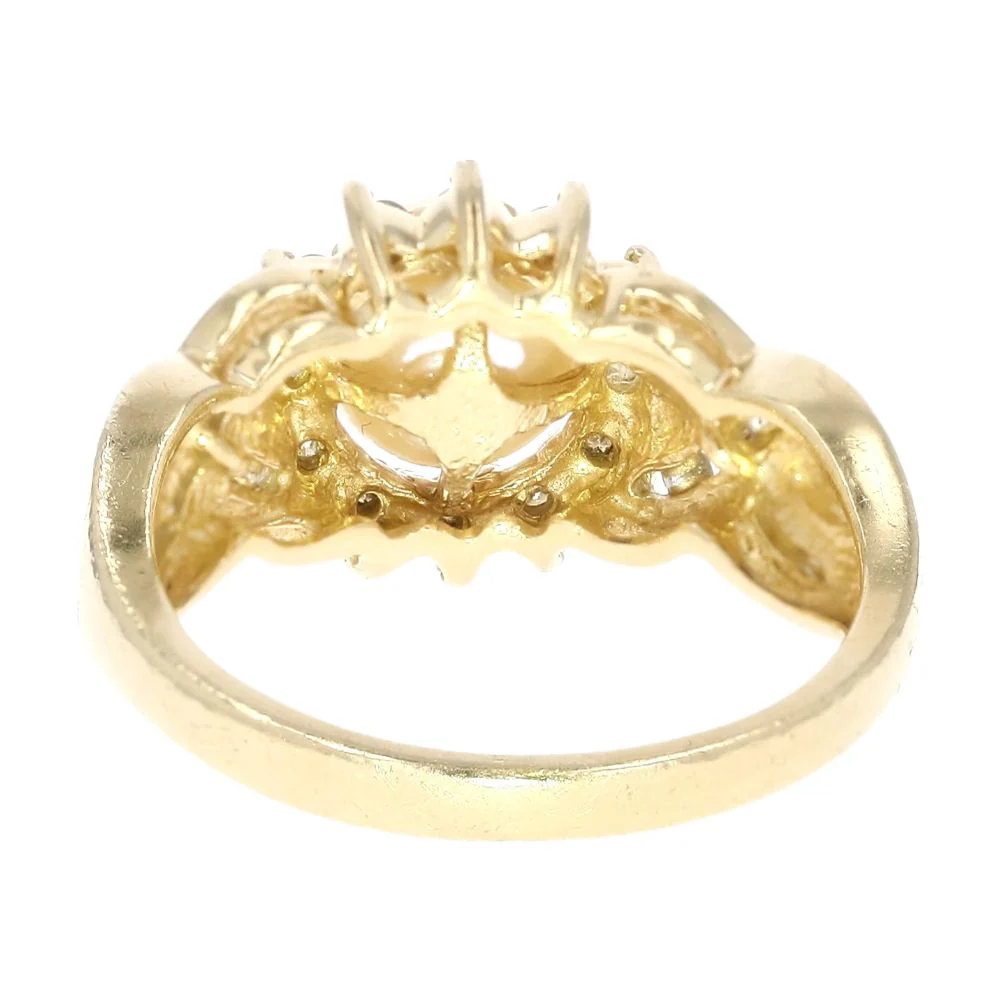 14K Gold Cultured Pearl With Round Diamond Halo And Shank Cocktail Ring - Image 3