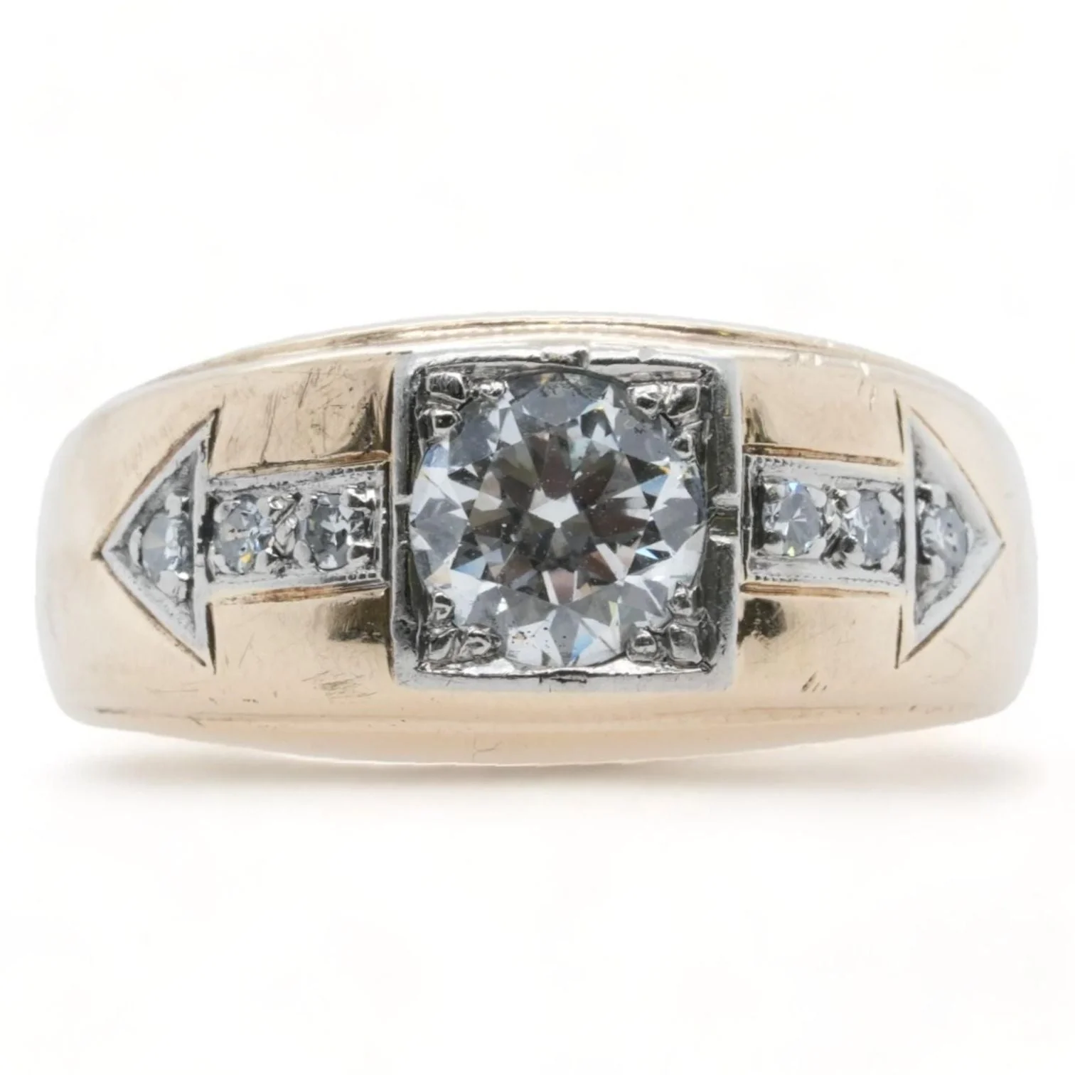 14K Gold RBC Center Diamond With Diamond Accents Band