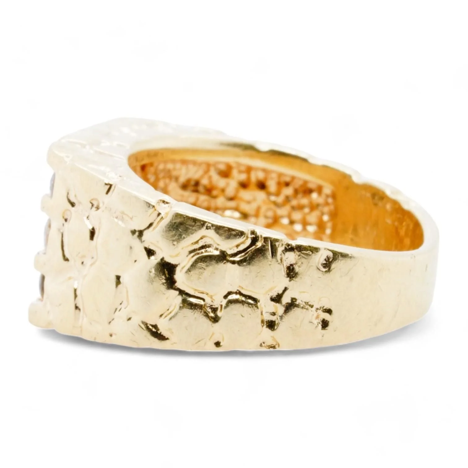 14K Gold Three Diamond Row Nugget Style Band - Image 3