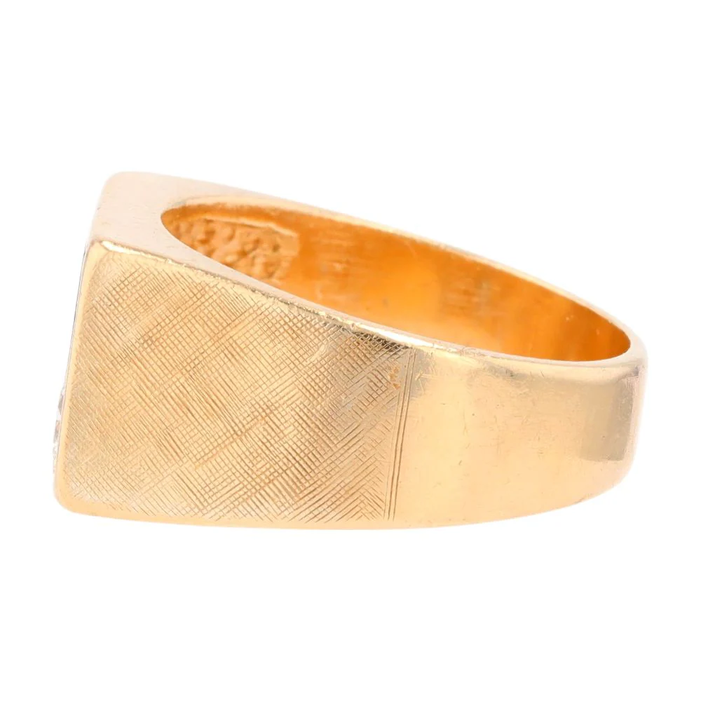 14K Gold Two Round Diamonds With Onyx Inlay Signet Ring - Image 2