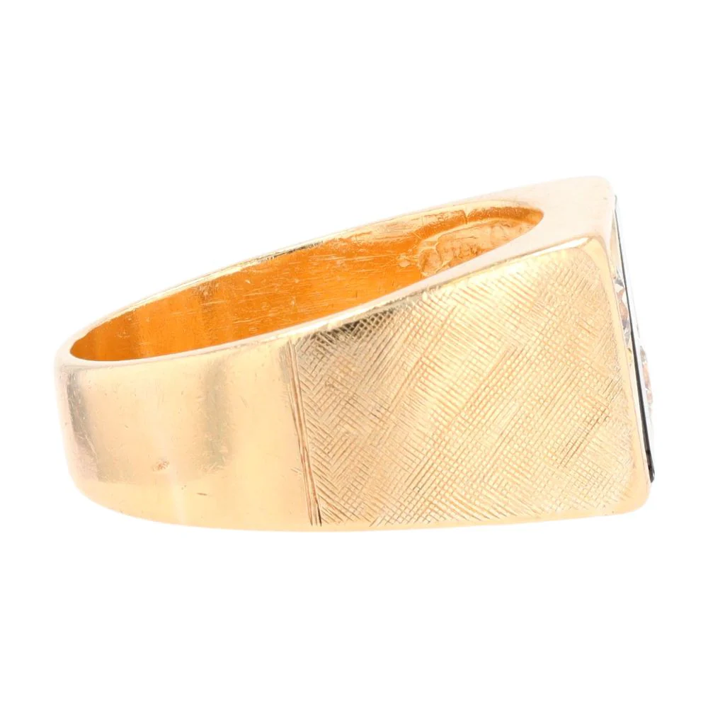 14K Gold Two Round Diamonds With Onyx Inlay Signet Ring - Image 3