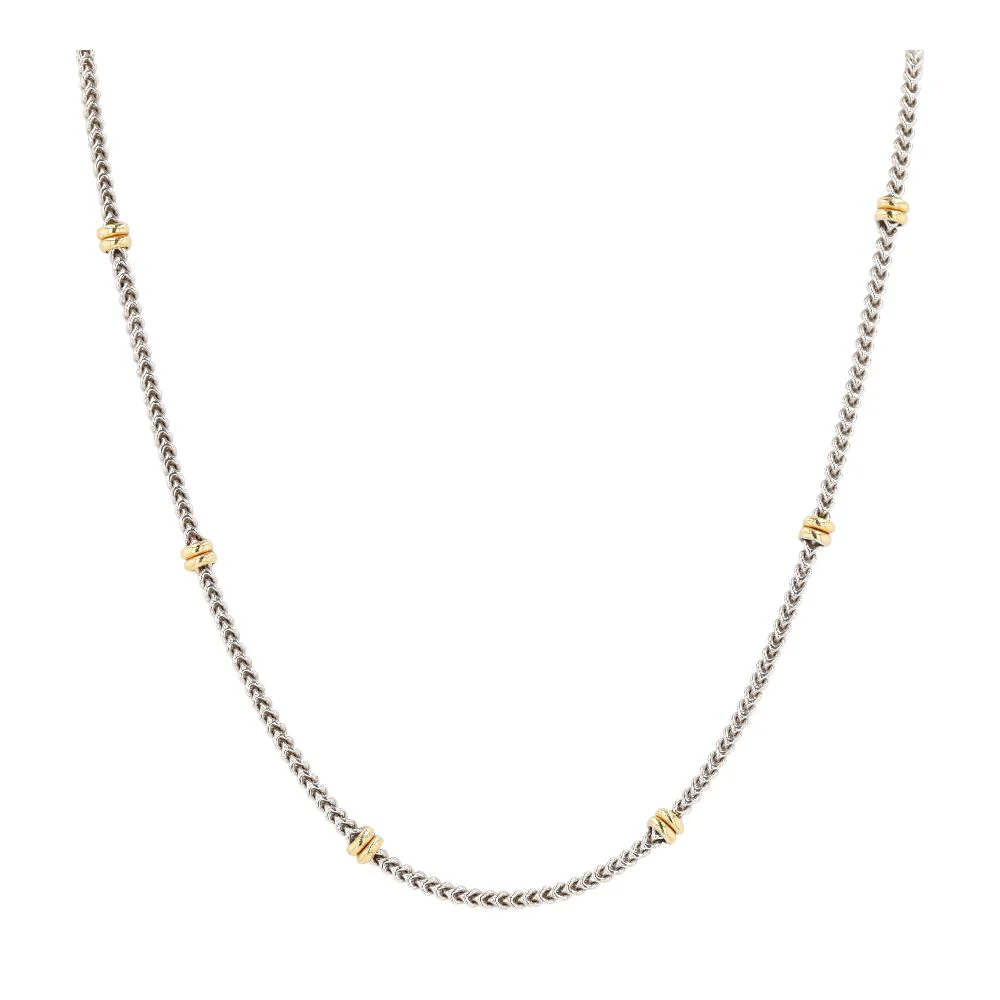 14K Two Tone Gold Square Chain With Stationed Yellow Gold Accents Necklace