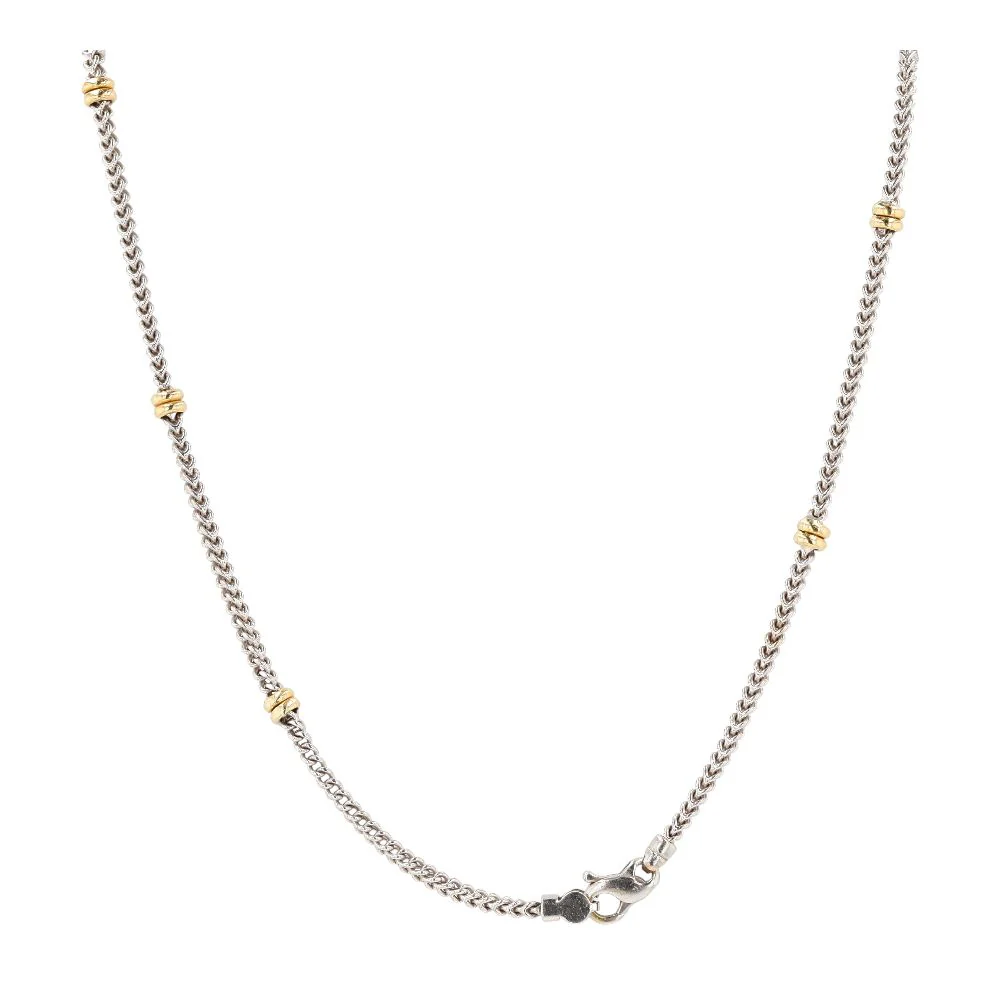 14K Two Tone Gold Square Chain With Stationed Yellow Gold Accents Necklace - Image 2