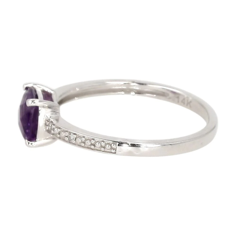 14K White Gold Amethyst Center With Diamond Accents Ring - Image 2