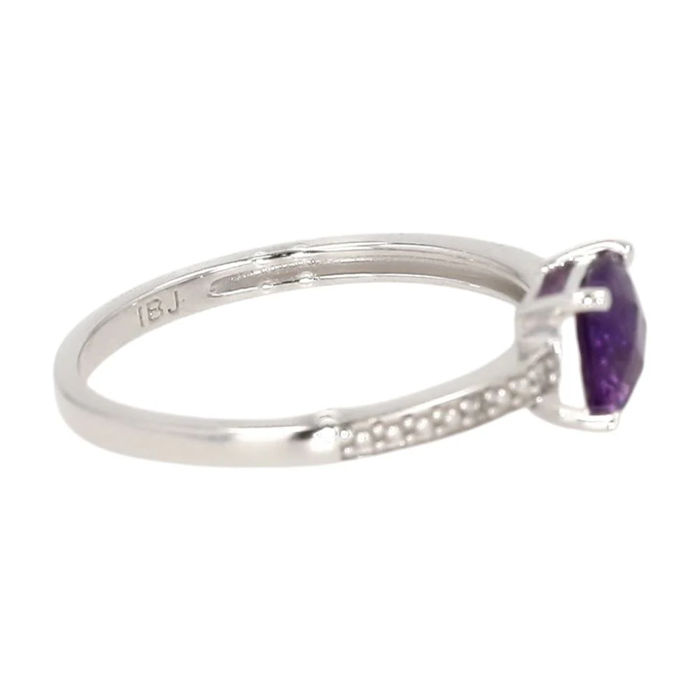 14K White Gold Amethyst Center With Diamond Accents Ring - Image 3