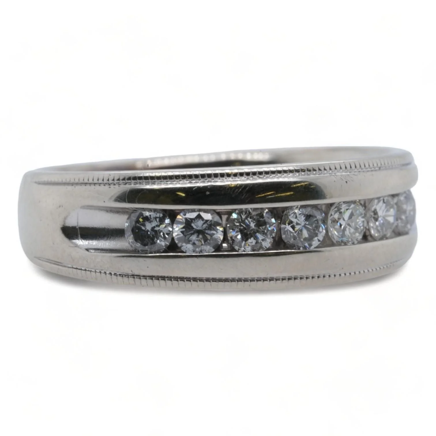 14K White Gold Channel Set Round Diamond Band - Image 2