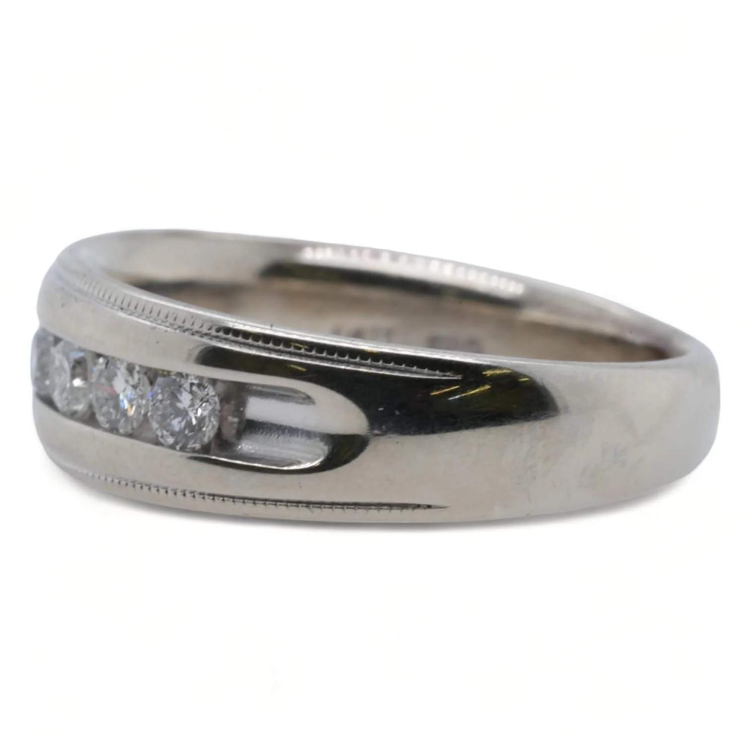 14K White Gold Channel Set Round Diamond Band - Image 3