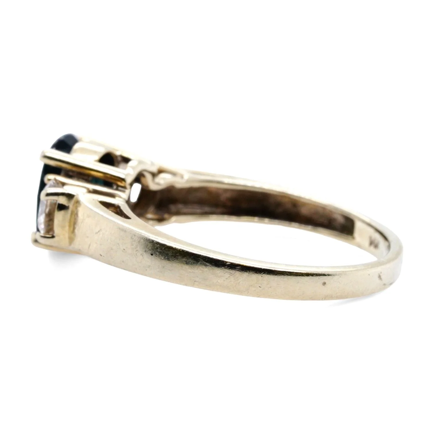14K White Gold Oval Blue Stone With Diamond Accents Ring - Image 2