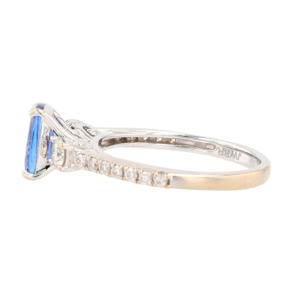 14K White Gold Oval Purple Solitaire With Diamond Accents Ring - Image 2