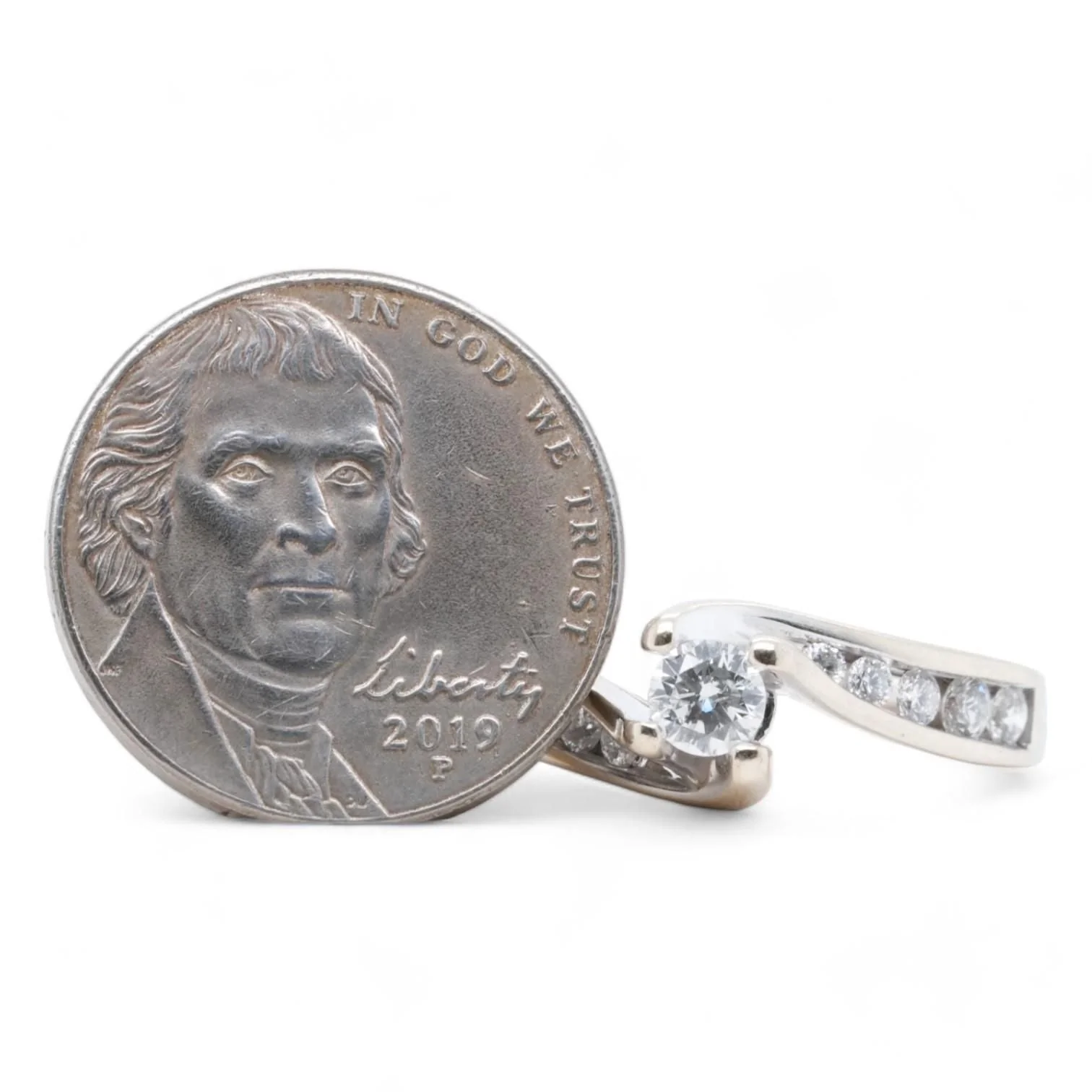 14K White Gold Round Diamond Center And Accents Engagement Ring - Image 4