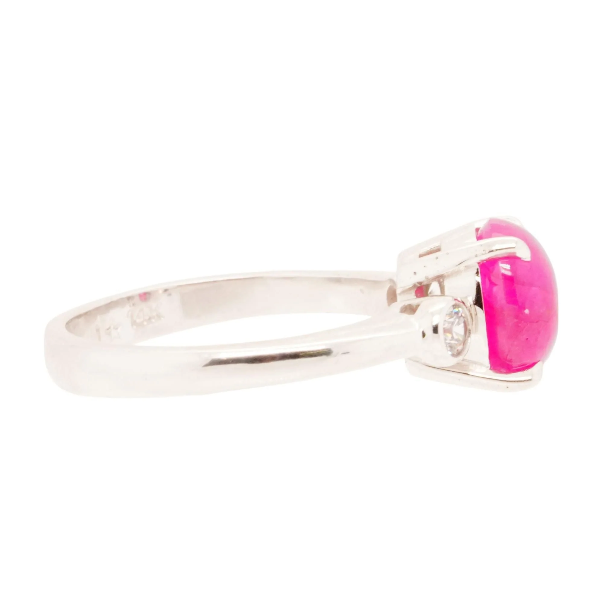14K White Gold Ruby Cabochon With Diamond Accents Ring - Image 3