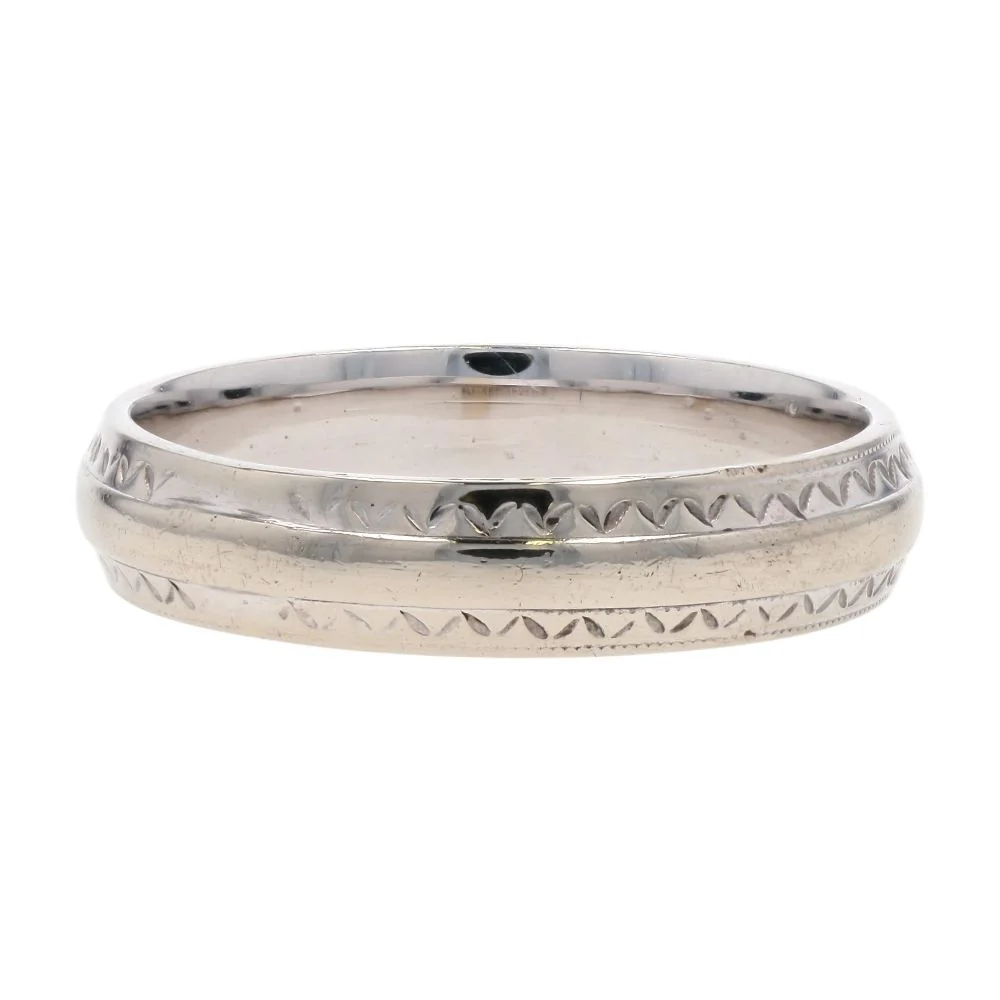 14K White Gold Textured Wedding Band - Image 2