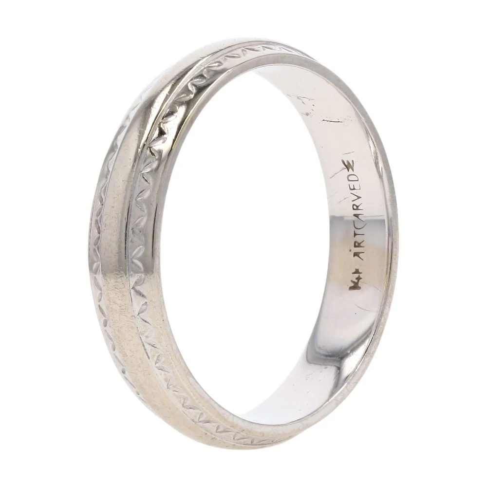 14K White Gold Textured Wedding Band - Image 3