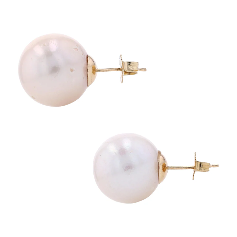 14K Yellow Gold Cultured Pearl Stud Earrings - Image 2