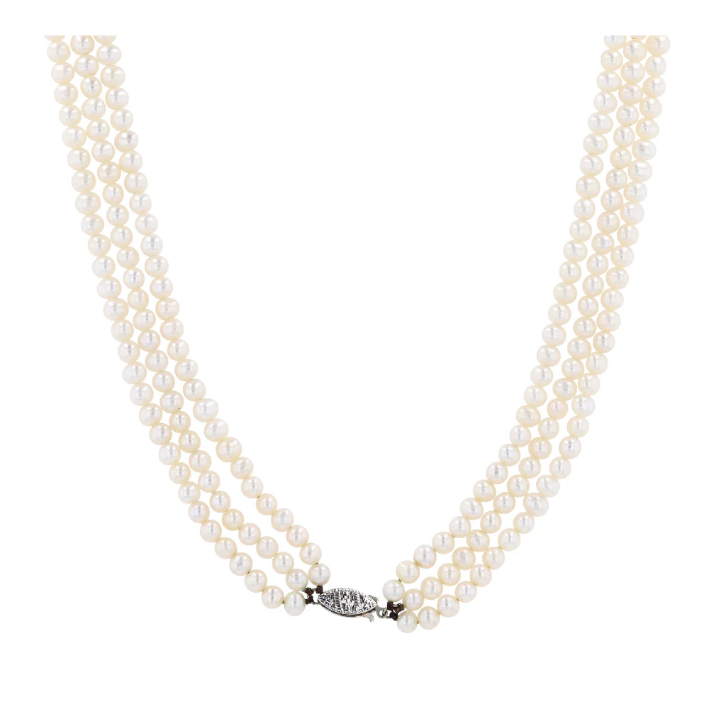 14K White Gold Cultured Pearl Beaded Necklace - Image 2