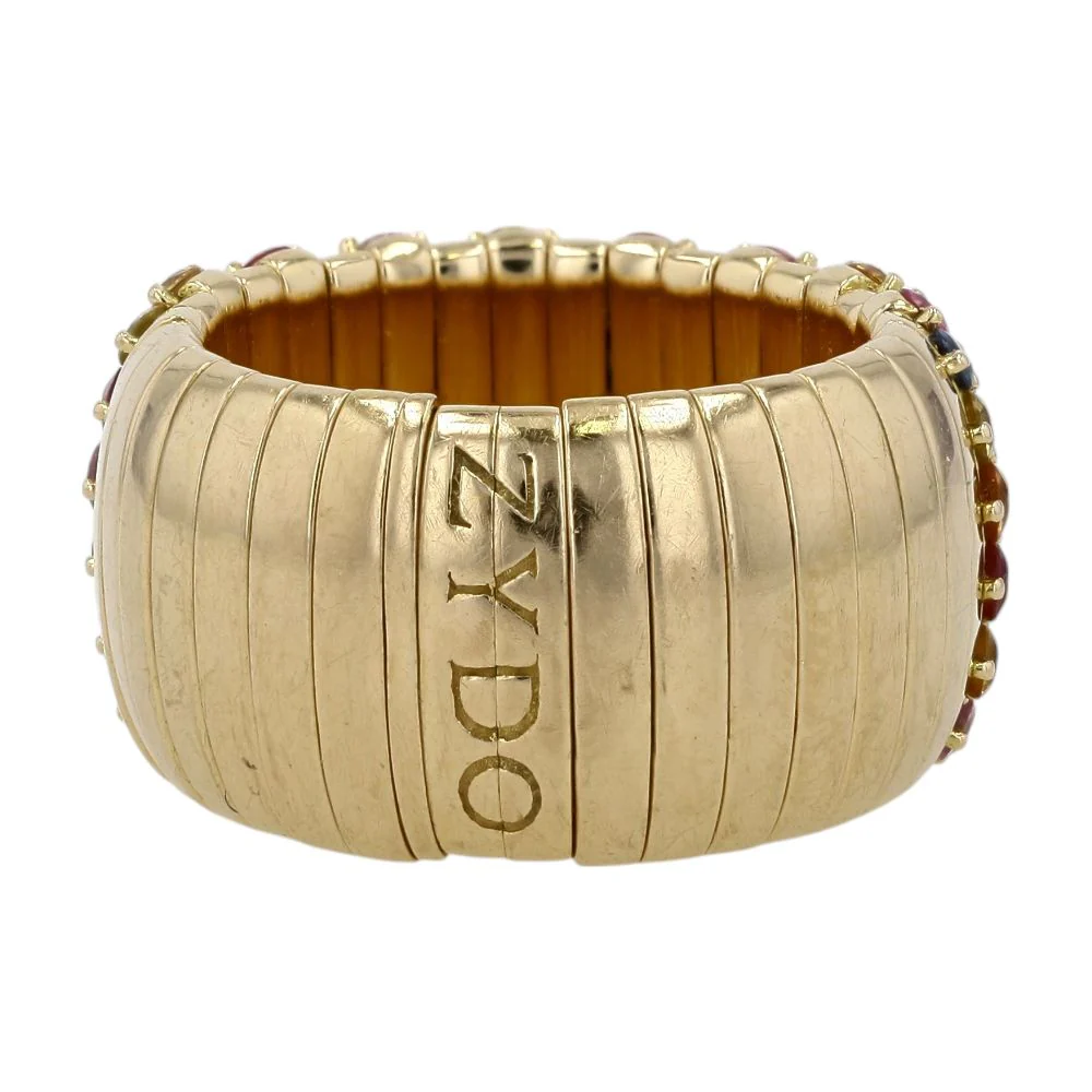 18K Rose Gold Multicolor Sapphires With Round Diamonds Wide Stretch Band - Image 3