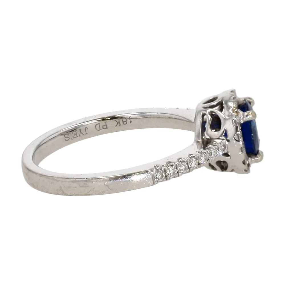 18K White Gold Ring with Dark Blue Round Center & Diamond Accented Shank - Image 3