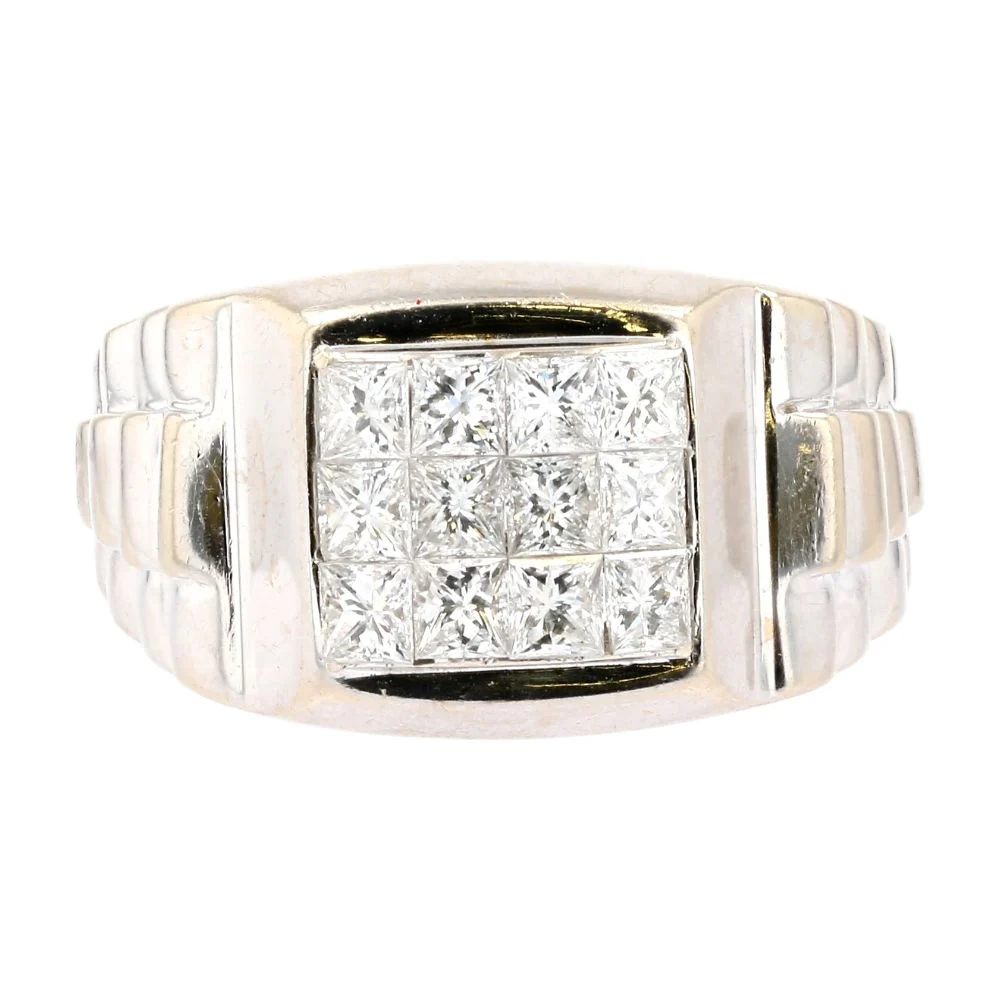 2.16 ct 14K White Gold Tension Set Cluster Diamond Gents Band With Rolex Shank
