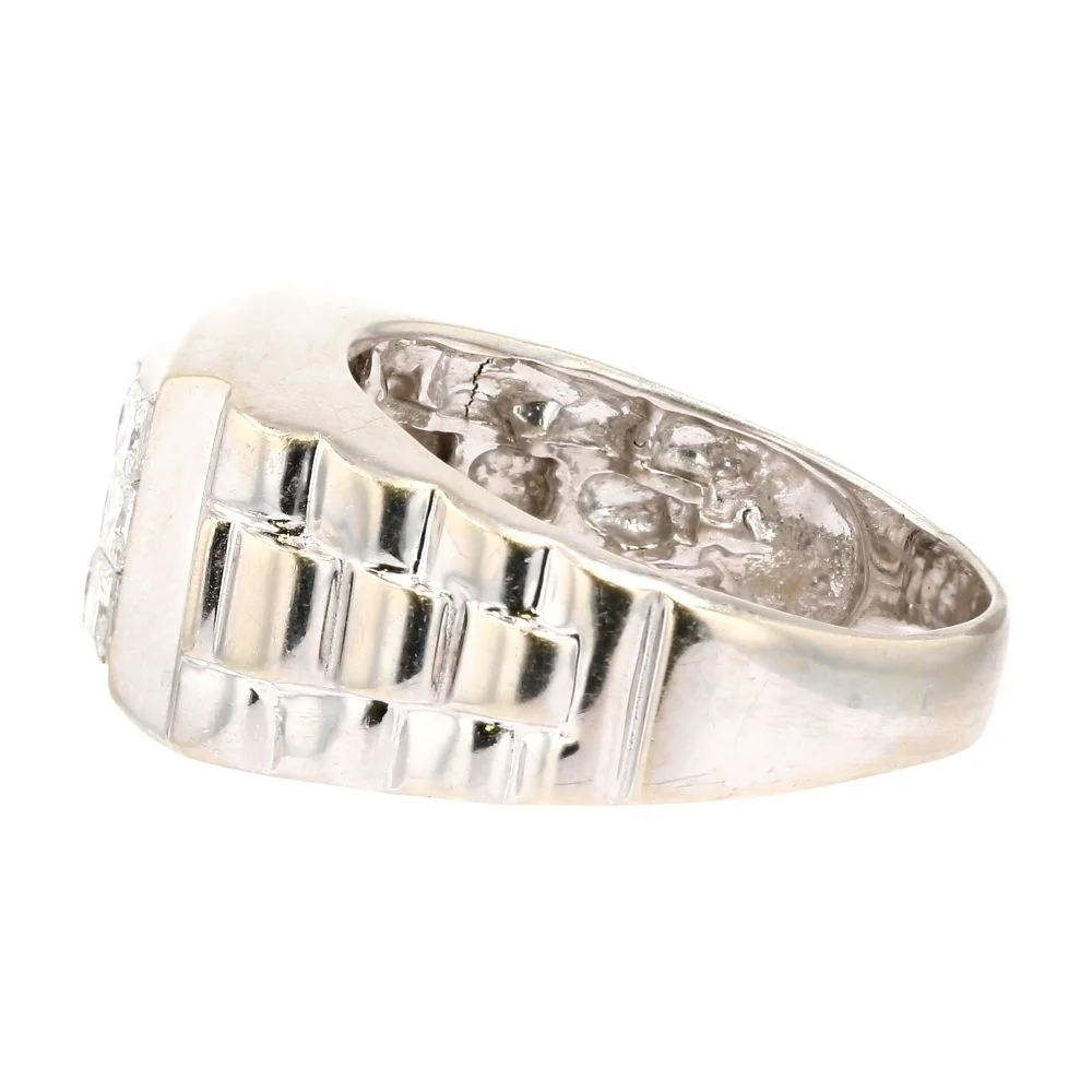 2.16 ct 14K White Gold Tension Set Cluster Diamond Gents Band With Rolex Shank - Image 2
