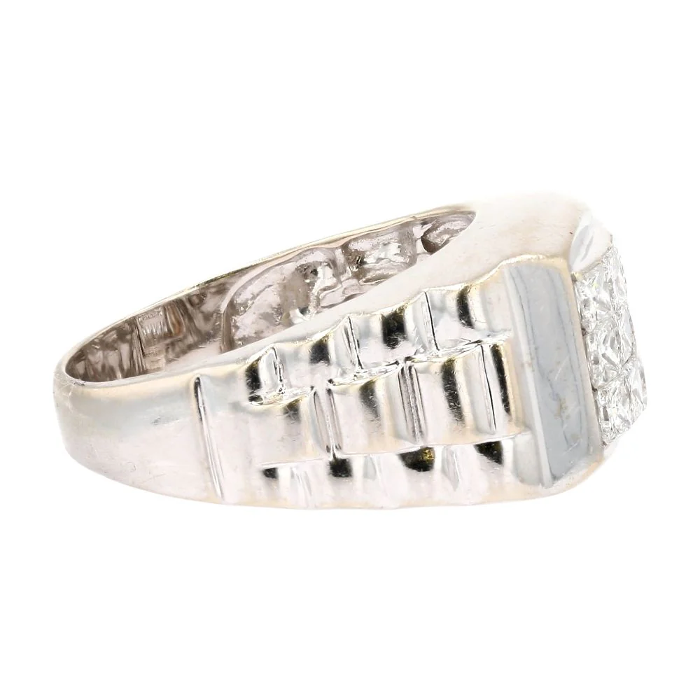 2.16 ct 14K White Gold Tension Set Cluster Diamond Gents Band With Rolex Shank - Image 3
