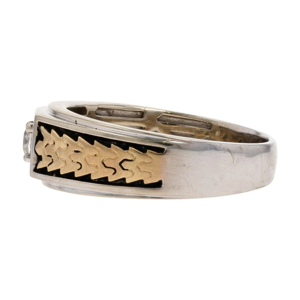 1/5 Ct 14K Two Tone Gold Diamond With Gold Leaf And Black Accented Shank Band - Image 2