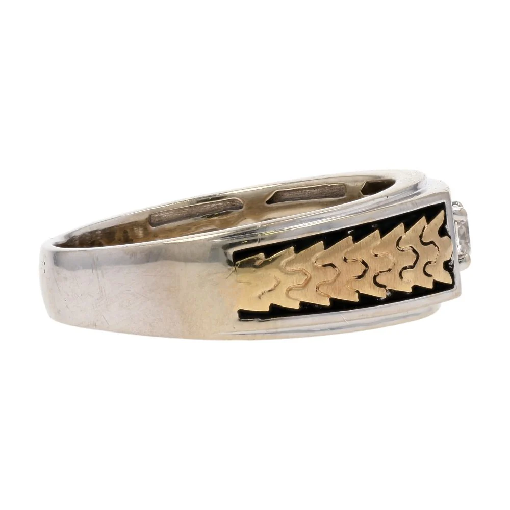 1/5 Ct 14K Two Tone Gold Diamond With Gold Leaf And Black Accented Shank Band - Image 4