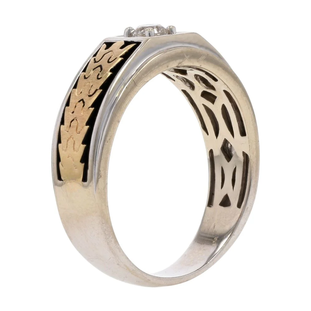 1/5 Ct 14K Two Tone Gold Diamond With Gold Leaf And Black Accented Shank Band - Image 5