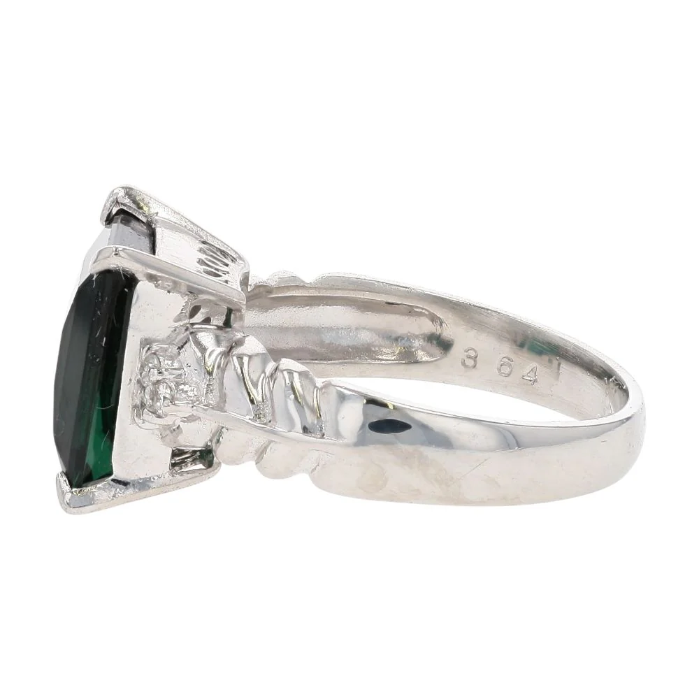 3.60 Ct Platinum Pixel Cut Green Tourmaline With Diamond Accents Cocktail Ring - Image 2