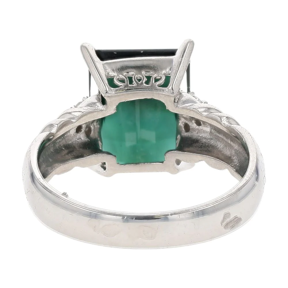 3.60 Ct Platinum Pixel Cut Green Tourmaline With Diamond Accents Cocktail Ring - Image 3