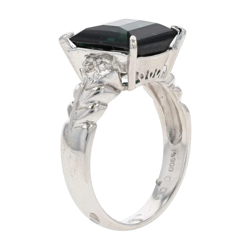 3.60 Ct Platinum Pixel Cut Green Tourmaline With Diamond Accents Cocktail Ring - Image 5