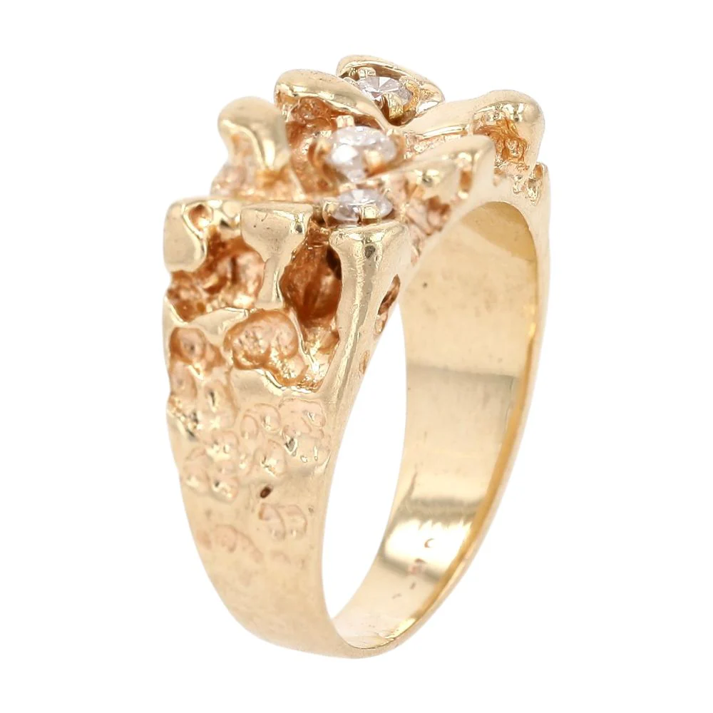 1/3 Ct 10K Gold Three Round Diamond Nugget Band - Image 3