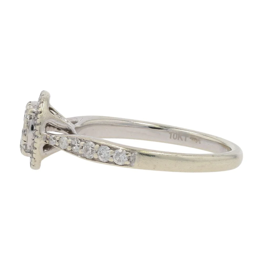 1/3 Ct 10K White Gold Diamond Cluster Center And Halo Shank Engagement Ring - Image 2