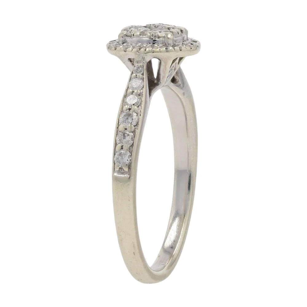 1/3 Ct 10K White Gold Diamond Cluster Center And Halo Shank Engagement Ring - Image 5