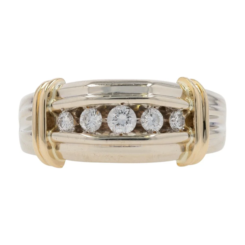 1/2 Ct 14K Two Tone Gold Gents Diamond Accented Arched Band