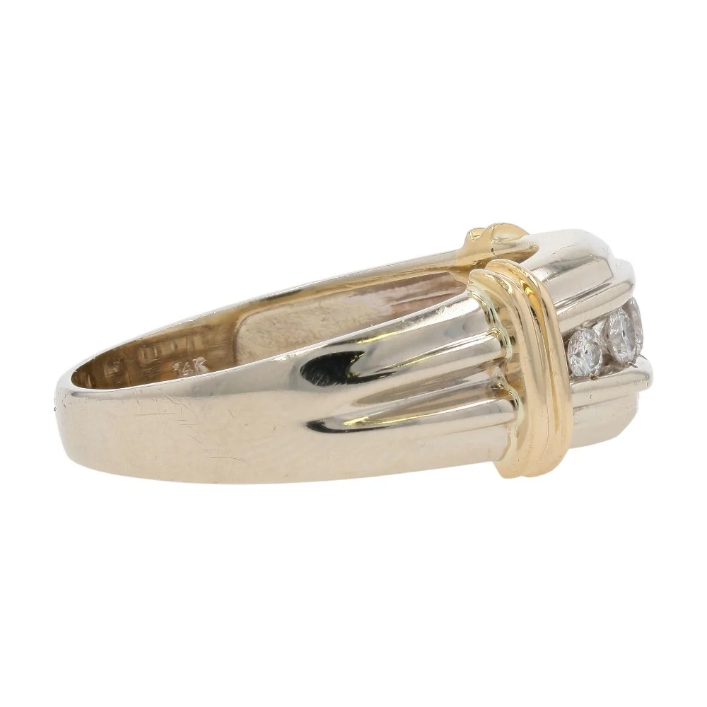 1/2 Ct 14K Two Tone Gold Gents Diamond Accented Arched Band - Image 4