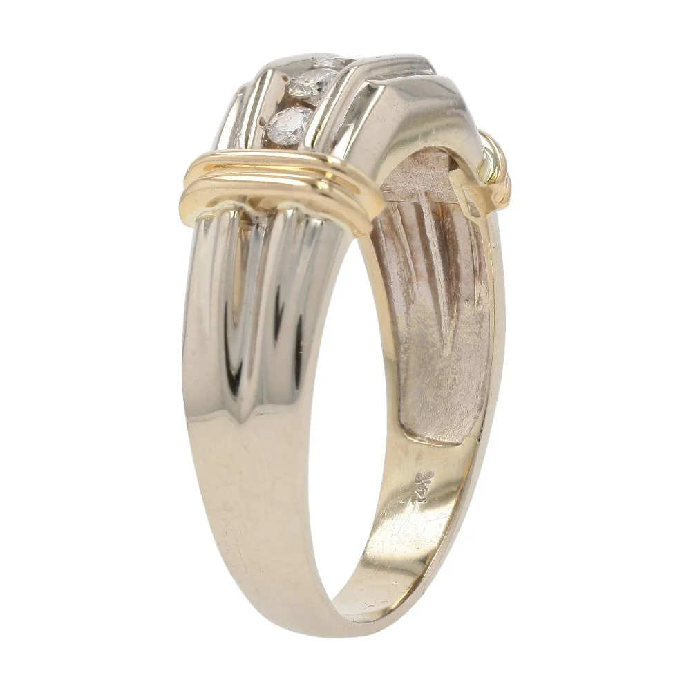 1/2 Ct 14K Two Tone Gold Gents Diamond Accented Arched Band - Image 5