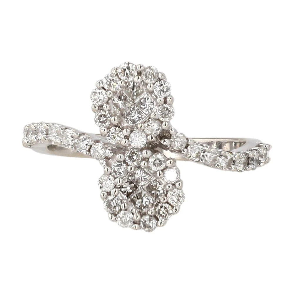 1/2 Ct 14K White Gold Round And Square Diamond Accent Bypass Band