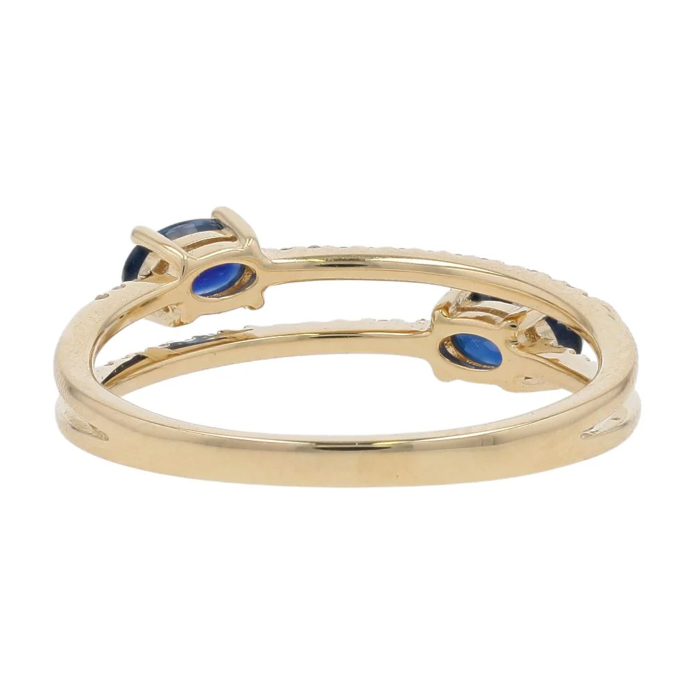 5/8 Ct 14K Gold Oval Sapphire With Diamond Accent Double Band Stackable Ring - Image 3