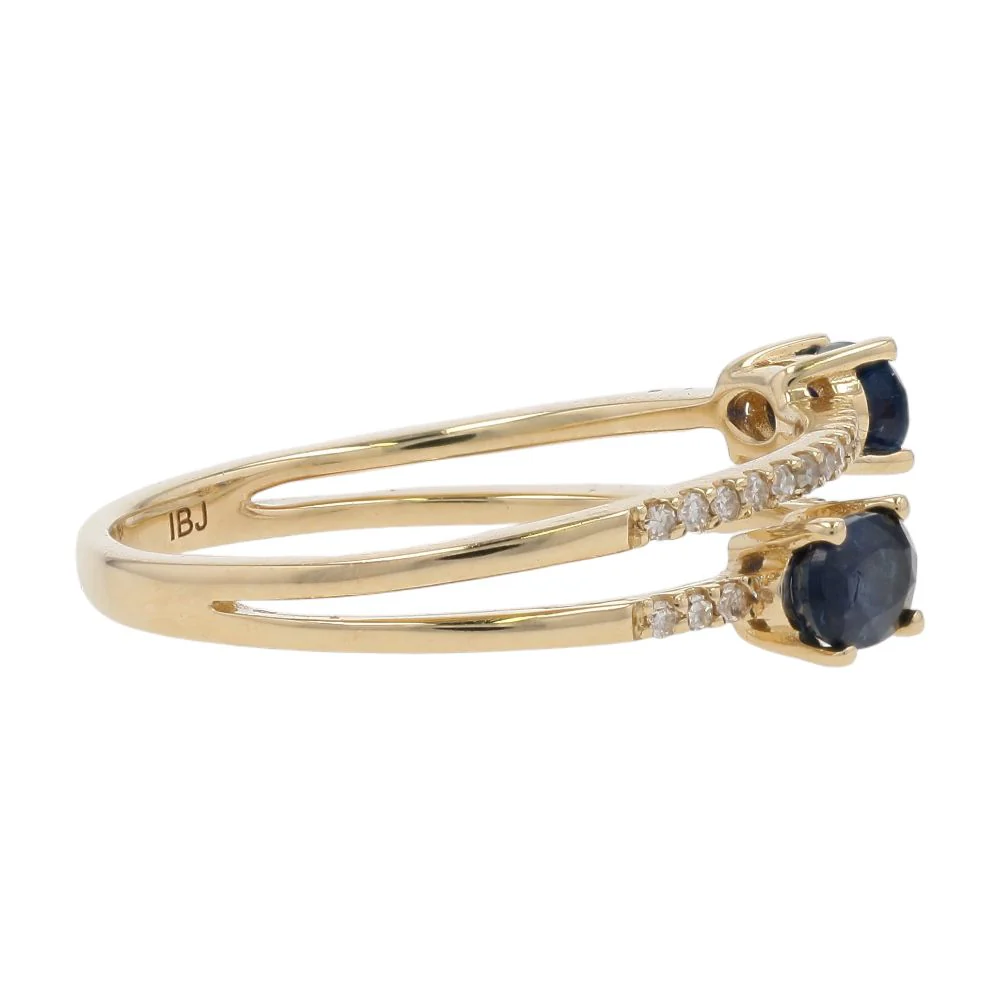5/8 Ct 14K Gold Oval Sapphire With Diamond Accent Double Band Stackable Ring - Image 4