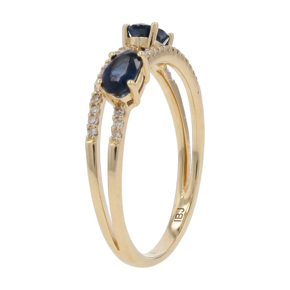 5/8 Ct 14K Gold Oval Sapphire With Diamond Accent Double Band Stackable Ring - Image 5