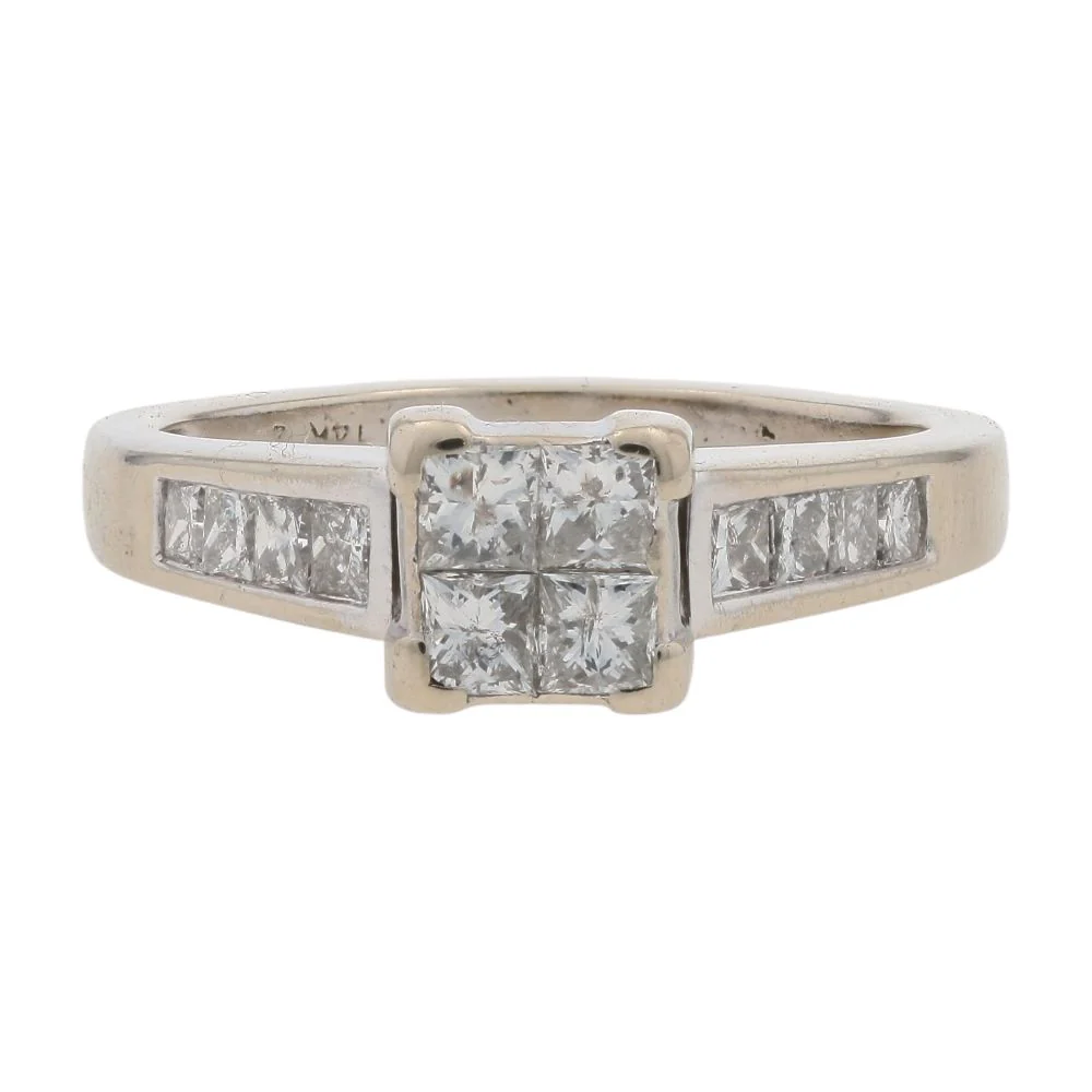 3/4 Ct 14K White Gold Tension Set Princess Cut Diamond Engagement Ring