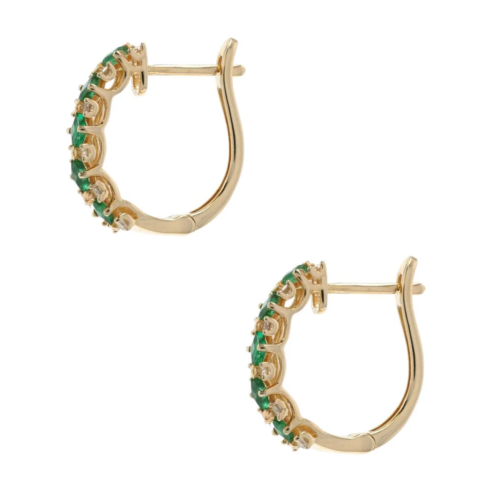 3/4 Ct 14K Gold Square Emerald With Round Diamond Accents Huggie Earrings - Image 2