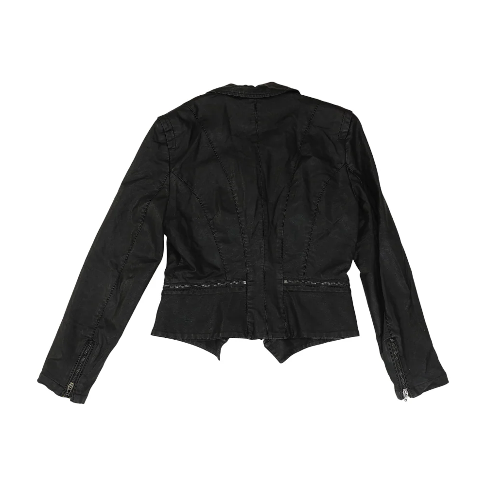Black Solid Leather Jacket - Image 2